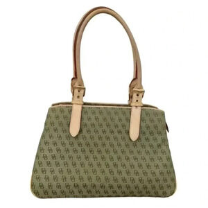 Dooney & Bourke Satchel Buckle Purse Bag Green Logo Vintage Leather Canvas DB